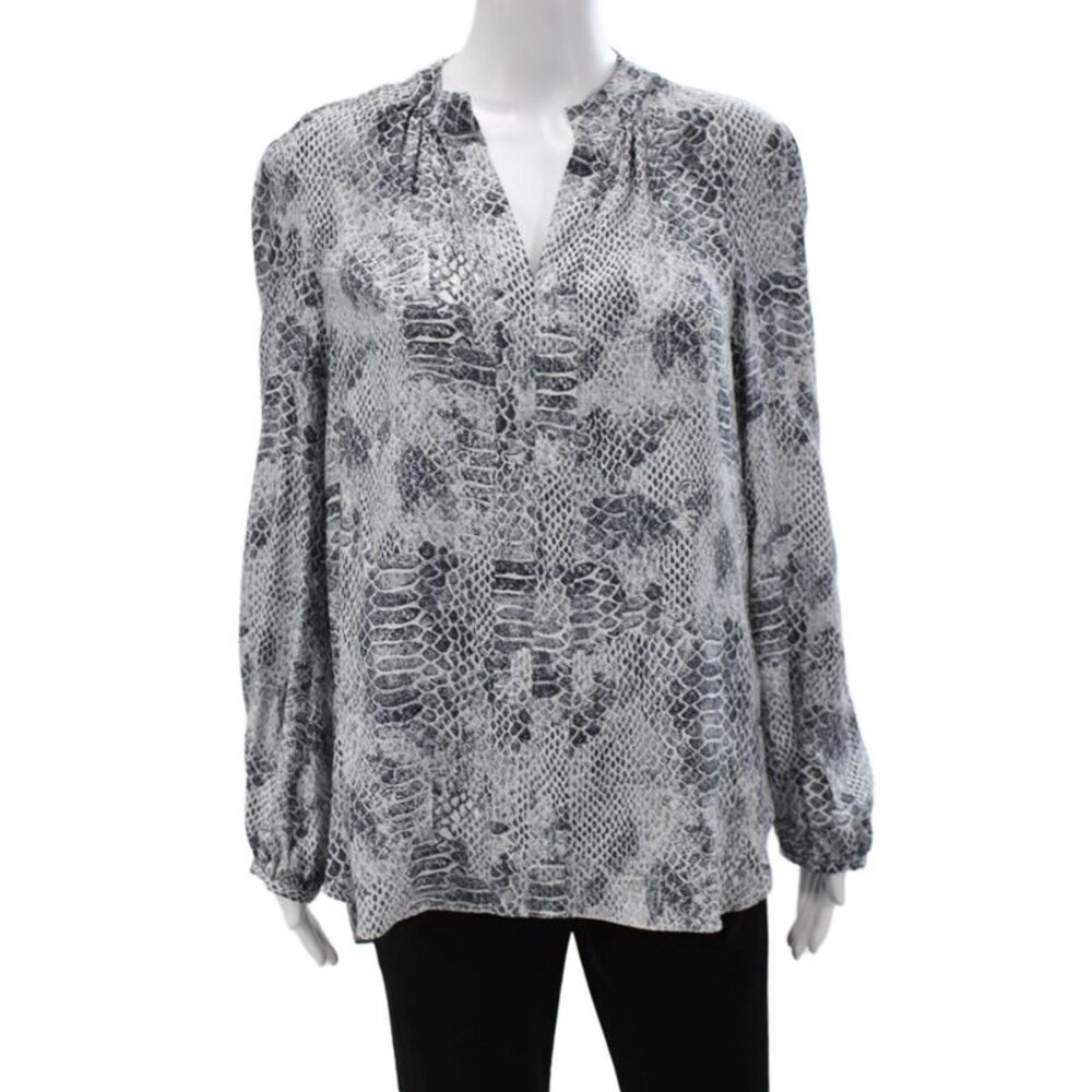 Charlotte Brody Womens Silk Animal Print V-Neck Tunic Long Sleeve Black Size L